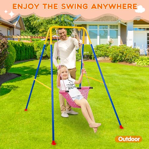 Baby Swing Stand, Heavy Duty Foldable Swing Stand A-Frame Metal Swing Stand Frame for Backyard Indoor & Outdoor Use (Hammock Chair not Included) (Blue) - color: Blue