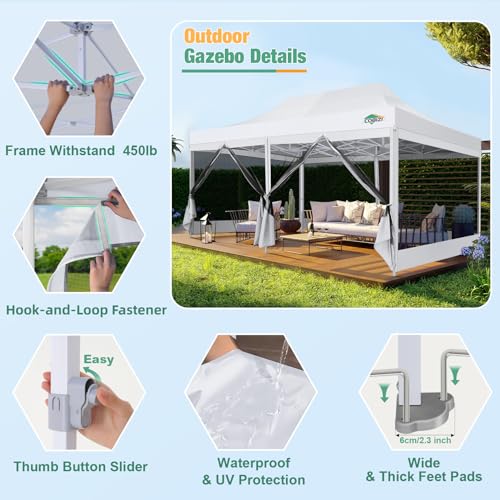 COBIZI 10x20 Canopy Tent, Heavy Duty Pop up Canopy with Sidewalls, Waterproof Easy Setup Tent with Mosquito Netting, Outdoor Instant Screen Tents for Parties, Wedding with Roller Bag, White - color: White, size: 10x20FT