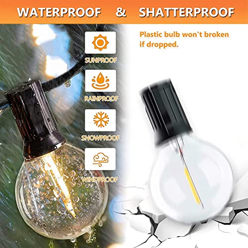100FT Outdoor Patio Black String Lights with 52 Shatterproof G40 LED Clear Globe Bulbs for Indoor/Outdoor, 2-Pack 50FT Connectable Hanging Lights for Backyard Balcony Party Decor - size: 100ft/54led Bulbs