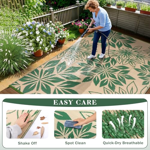 Waterproof Outdoor Rugs 5x8, Green Outdoor Plastic Straw Rug Double-Sided, Fade Resistant Patio Rug, Easy Cleaning RV Camping Mats Outside Carpet Portable for Balcony Porch Garden Deck Picnic - color: Green, size: 5' x 8' (Rectangular)