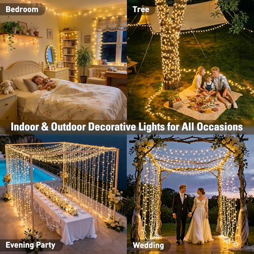 JMEXSUSS 168FT 600 LED String Lights for Outside Clear Wire, Warm White Christmas Lights Outdoor Waterproof, Tree Lights Outdoor Plug in for Patio Wedding Party Holiday Christmas Bedroom Pergola Decor - color: Warm White, size: 600 LED