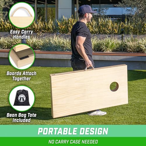 GoSports 4 x 2 ft Classic Wooden Cornhole Board Set - Portable Bean Bag Toss Game for Adults & Family - Includes Set of 8 Bean Bags with Tote Bag