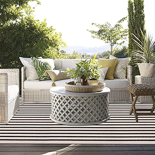 LEEVAN Outdoor Rug 4x6 ft Black and White Striped Patio Rugs, Washable Woven Cotton Boho Living Room Rug Farmhouse Collection Large Floor Carpet for Courtyard/Bedroom - color: Black and White, size: 4' x 5'11" (Rectangular)