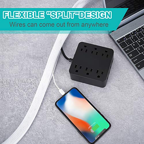 6.6ft - 4/5 inch White Cable Sleeve, Cable Organizer for Desk PC TV Computer, Wire Protector Cable Wrap Cover, Cord Management for Home Office - color: White, size: 6.6ft, 4/5''
