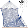 Lazy Daze Hammocks 12FT Double Rope Hammocks, 2 Person Hand Woven Cotton Hammock with Spreader Bar for Outside, Patio, Poolside, FIT 13-15 FT Stand, Max 450 Lbs, Blue, 141 x 57 inches - color: Blue