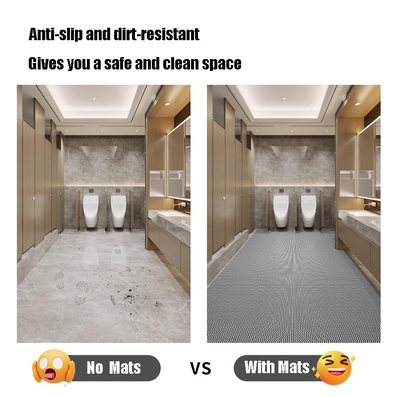 Drainage Non Slip Mats 3'x3.3' Heavy Duty Commercial Floor Mat Mesh Hollow Door Mat Roll for Swimming Pool Bathroom Kitchen Garage Indoor Outdoor Wet Area,Gray/Grey,0.9×1M/3×3.3FT - color: Gray/Grey, size: 35.4" x 39.4"