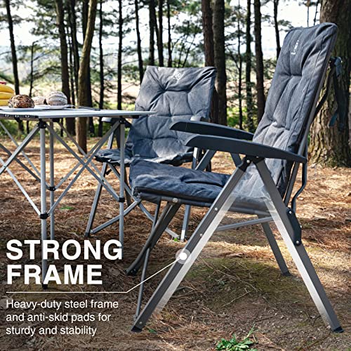 EVER ADVANCED Folding Padded Camping Chair 4 Positon Adjustable Recliner with High Back Support Portable for Adults, 300lbs Weight Capacity, Grey - color: Grey