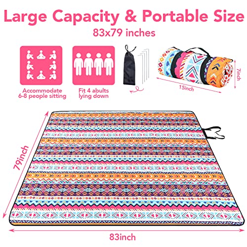 PY SUPER MODE Picnic Blankets Extra Large, Waterproof Foldable Outdoor Beach Blanket Oversized 83x79” Sandproof, 3-Layer Picnic Mat for Camping, Hiking, Travel, Park, Concerts-Bohemian Brown - color: Bohemian Brown