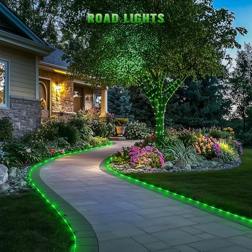 JMEXSUSS 2 * 200 LED Green Solar Rope Lights, 66ft IP 65 Waterproof Solar String Light Outdoor, 8 Modes Christmas Lights for Camp Trampoline Ladder Slide Tent - color: Green, size: 2*200 LED