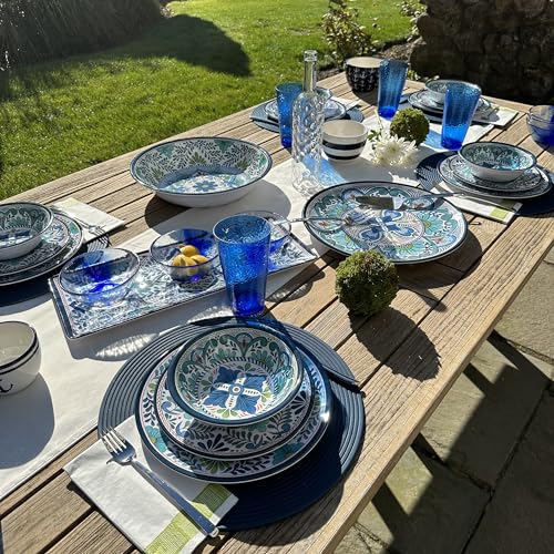 Certified International Talavera 11" Melamine Dinner Plates Feature Vibrant Blue, Green, and Floral Patterns. They are Durable, Lightweight, and Perfect for Indoor and Outdoor Dining, Service for 6.