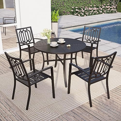 Sophia & William Round Patio Table and Chairs Set, Outdoor Dining Set for 4, 5 Piece Metal Patio Furniture, 42" Black Table(Geometry) - color: Geometry, size: 42" Dia