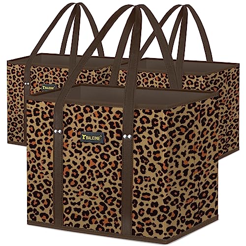 BALEINE 3Pk Reusable Grocery Bags, Foldable Shopping Bags for Groceries with Reinforced Bottom & Handles (Leopard) - color: Leopard, size: 3 Pack