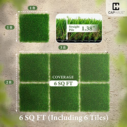 CAPHAUS Artificial Grass Turf Tiles for Patio, Self-Draining Interlocking Fake Faux Grass Pet Turf for Dog Potty Training, Grass Mat Tiles for Outdoor Indoor Flooring Décor, 12” X 12” Set of 6 PCS - size: 6 SQ FT (6 Tiles)