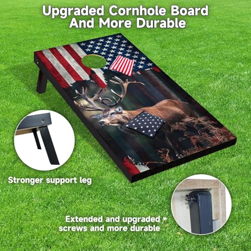 Cornhole Board Set 4x2 Regulation Size Cornhole Set with Carrying Bags & 8 Bean Bags Corn Hole Boards Bean Toss Game for Adults Family Outdoor Lawn Outside Backyard Games - color: Deer, size: 4*2FT
