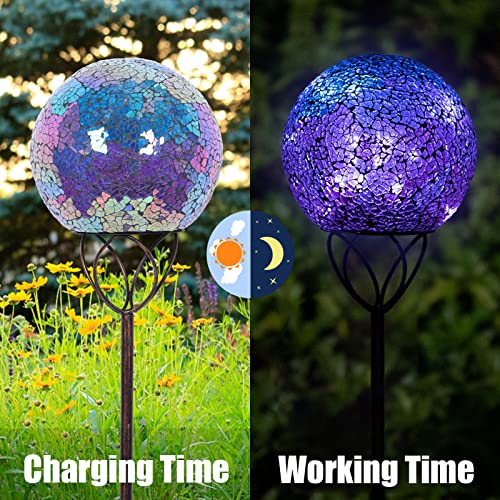 VCUTEKA Solar Lights Outdoor Garden Decor Mosaic Solar Garden Lights Waterproof Glass Ball LED Pathway Stake Light for Landscape Lawn Patio Yard Decoration Purple 6 inch - color: Clear
