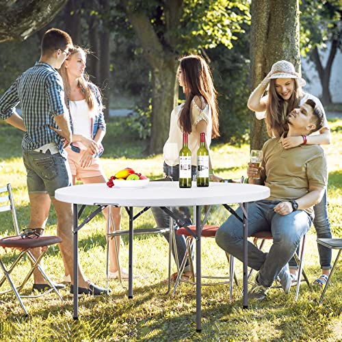 JupiterForce 4 FT Round Folding Table, 48" Indoor Outdoor Portable Plastic Dining Card Table for Kitchen, Commercial, Camping Picnic Party Wedding Event, White - size: 48 inch