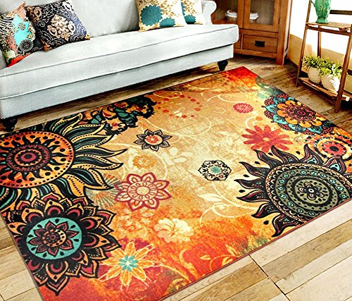 Contemporary Boho Retro Style Abstract Living Room Floor Carpets Non-Skid Indoor/Outdoor Large Area Rugs,39"x59" Lotus - size: 39x59 inches