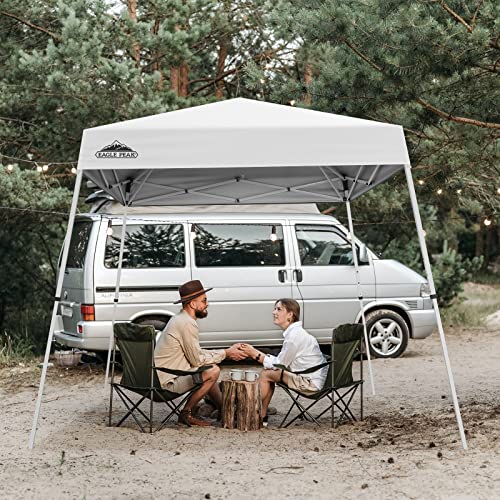 EAGLE PEAK 8x8 Slant Leg Pop-up Canopy Tent Easy One Person Setup Instant Outdoor Beach Canopy Folding Portable Sports Shelter 8x8 Base 6x6 Top (White) - color: White, size: 8x8