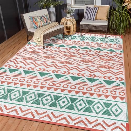 Outdoor Rugs Patio Camping Waterproof - 5x8 Plastic Straw Patio Rug Portable for Campers, Outside RVs Mat, Outdoor Area Carpet for Patios Clearance, Backyard Porch, Balcony, Picnic - color: Green Orange, size: 5' x 8' (Rectangular)