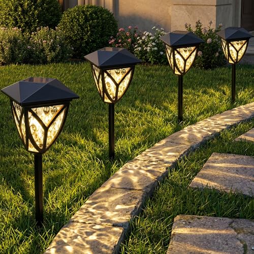 Ensenior Solar Lights Outdoor, 6-Pack LED Solar Garden Lights for Pathway Yard Patio Walkway Planter Walkway Landscape Lighting, IP65 Waterproof, Energy-Efficient Landscape Lighting, 3000K - color: 3000K-Warm White