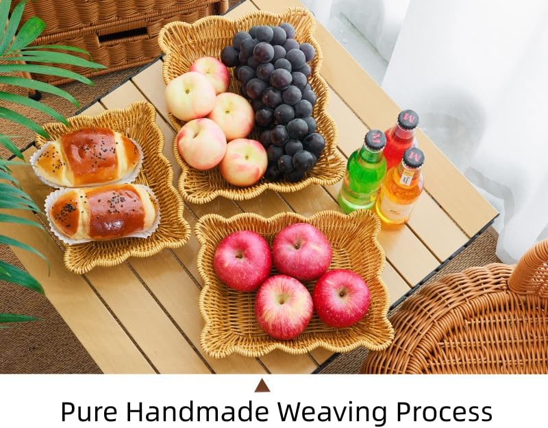 3-Pack Wave Shaped Woven Dining Basket Set - Imitation Rattan Picnic Fruit Baskets & Table Trays for Family Gatherings, Outdoor Camping, and Housewarming Gifts - size: 3