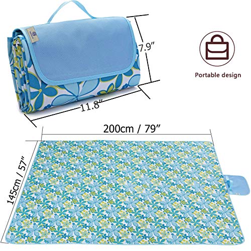 Picnic Blanket Beach Mat Extra Large Sandproof Waterproof Camping Blanket Portable Travel Blanket Play Mat for Outdoor Indoor Family Women Men Kids Beach BBQ Park Grass - color: Blue Lily