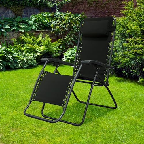 Caravan Sports Zero Gravity Outdoor Portable Folding Camping Lawn Deck Patio Pool Recliner Lounge Chair for Adults, Adjustable Headrest, Black - color: Black