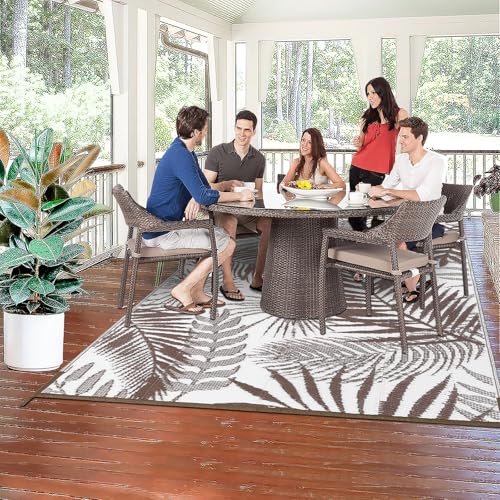 HiiARug Outdoor Rug 6x9Ft Outdoor Plastic Straw Rug Waterproof Outdoor Rugs for Patios Clearance Large Reversible Patio Mat Outdoor Area Rug for Patios Deck Beach RV Camper Backyard,Brown&White - color: Brown, size: 6' x 9' (Rectangular)