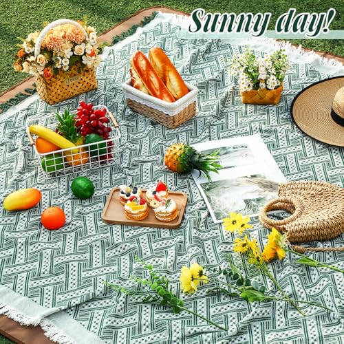 VitalCozy Waterproof Picnic Blankets 71×71 inch Outdoor Blanket Foldable 2 in 1 Double Layer Sandproof Beach Mat with Carry Strap for Camping Lawn Park Beach Grass(Green) - color: Green White