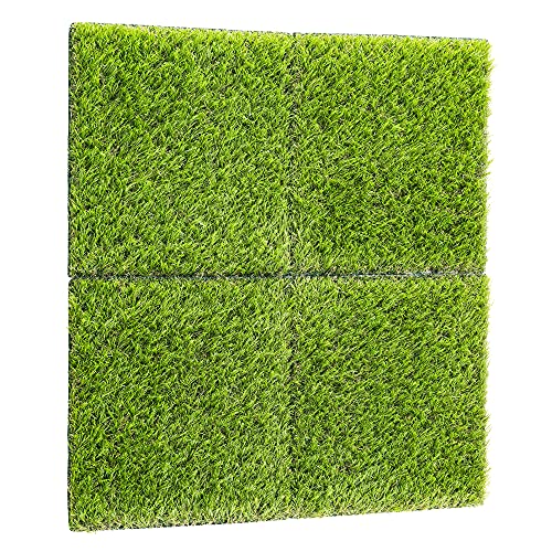 Navaris Artificial Grass Squares - 12" x 12" Fake Green Grass Squares Panels for Indoor and Outdoor Use - Fake Grass Patches for Lawn - Pack of 4