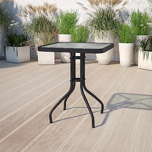 Flash Furniture Barker 23.5" Square Indoor/Outdoor Tempered Glass Patio Side Table, Outdoor Patio Table for Commercial or Residential Use, Clear/Black - color: Clear/Black, size: 23.5" Square