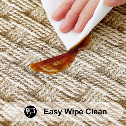 Smiry Square Table Cloth Cover, Waterproof Elastic Fitted Picnic Tablecloth, Wipeable Flannel Backed Vinyl Tablecloths for Camping, Dining, Outdoor (Weave Patterns, 36" x 36") - color: Sand, size: 36" x 36" (Square)