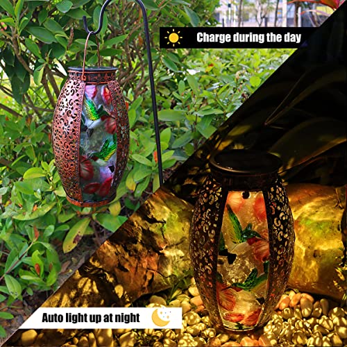 Mothers Day Gifts,Solar Lanterns Outdoor Light Waterproof Hummingbird Garden Glass Decor Light Gifts for Women Mom Grandma Hanging Solar Decoration Lights Metal Outside for Yard, Backyard, Patio - color: Hummingbird-