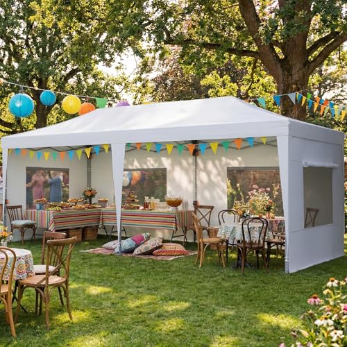 Quictent 10x20 Pop up Canopy with Sidewalls Easy up Canopy Tent Instant Shelter with Windows for Outdoor Events Parties Weddings Commercials Vendors - color: White, size: 10x20 With Sidewall