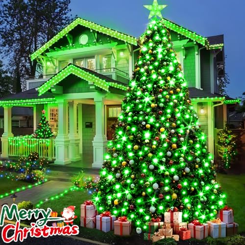 KNONEW 403ft 1000 LED Christmas String Lights Outdoor 8 Modes & Timer Fairy Light Plug in Waterproof LED Wedding Lights for Xmas Yard Tree Party Holiday Decor (Green) - color: Green, size: 403FT 1000 LED