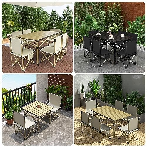 RUANLOV Folding Dining Table Set, Picnic Table Portable with Carry Bag, Folding Camping Table, Roll up Aluminum Table for Outdoor Beach Tailgating (A 120cm with 4 Chairs) - color: A