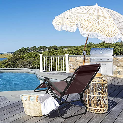 GUNJI Zero Gravity Chair Outdoor Lawn Folding Lounge Chairs Adjustable Reclining Patio Chairs Set of 2 with Cup Holder Lounge Gravity Chairs for Poolside, Backyard, Beach and Camping (Brown) - color: Brown