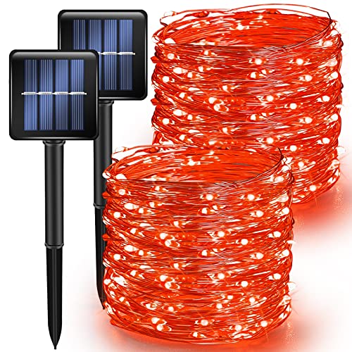 TW SHINE Red Solar String Lights Outdoor, Total 80 FT 240 LED Solar Powered Waterproof Fairy Lights 8 Modes Copper Wire Lights for Christmas Party Tree Wedding Yard Decorations, 2 Pack - color: Red, size: 2 Pack