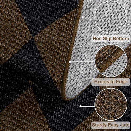 Rugalia Easy Jute Small Outdoor Patio Rug, 3x5 Coffee Checkered Entryway Rug Washable Modern Diamond Kitchen Rugs, Non-Slip Neutral Farmhouse Throw Carpet for Living Room Porch Backyard - color: Coffee Checkered, size: 3' x 5' (Rectangular)