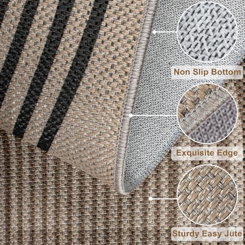 Rugalia Easy Jute Rainbow Runner Rug, 2x6 Washable Rugs Runner for Hallway Non-Slip Boho Farmhouse Long Kitchen Rug, Modern Abstract Indoor Outdoor Carpet for Porch Laundry Entryway - color: Nature Rainbow, size: 2' x 6' (Runner)