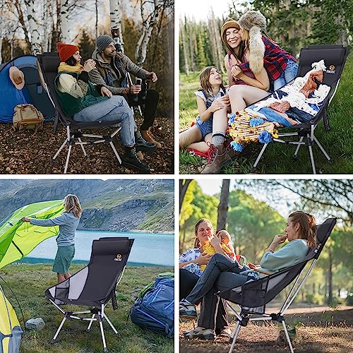 Nice C Ultralight High Back Folding Camping Chair, Collapsible Backpacking Chair, Compact & Heavy Duty Outdoor, Travel, Picnic, Festival with 2 Side Pockets, Pillow &Carry Bag (One Black)