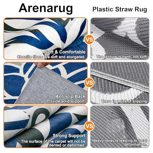 5x8 Outdoor Area Rug Washable Multicolored Patio Rug Tropical Botanical Floral Chenille Waterproof Outdoor Carpet for Living Room, Deck, Backyard, Porch, Blue - color: Blue White, size: 5' x 8' (Rectangular)