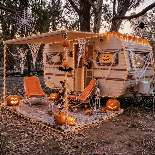 YEGUO Orange Solar Halloween Lights, 66ft 200 LED Solar Rope Lights Outdoor Waterproof, 8 Modes Fairy Lights in Clear Thin Tube - color: Orange