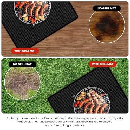 Grill Mats for Outdoor Grill, Double-Sided Fireproof Deck and Patio Protector Mat (60"L x 40"W) - size: 60"L x 40"W