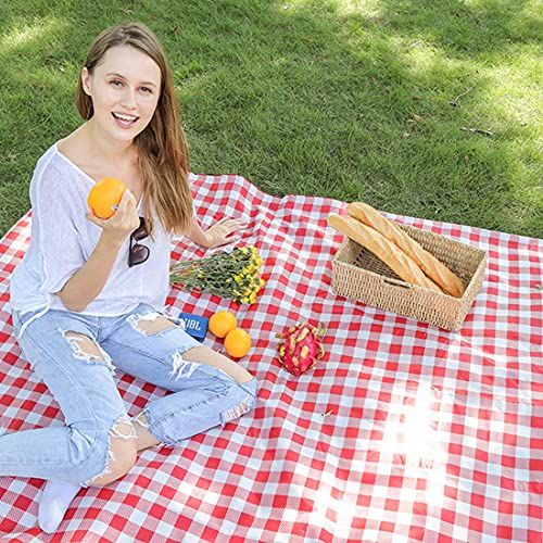 RUIBOLU Large Picnic Blankets,80x60in Beach Blanket Sandproof Beach Mat for 3-5 Adults Waterproof Quick Drying Outdoor Picnic Mat for Travel Camping Hiking(Red Plaids) - color: Red Plaids