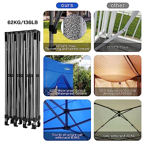 COBIZI 10x30 Heavy Duty Pop up Canopy with 8 sidewalls Party Tent for Parties Weddings Events UPF 50+ Waterproof Commercial Gazebo with Roller Bag, Blue(Frame Thickened) - color: Blue, size: 10x30 With 8 Sidewalls