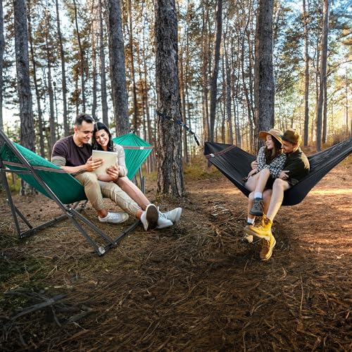 Tranquillo Combo x2 Hammocks with Stand for Outside & Tree Straps, Heavy Duty Hammock with Stand 600lbs for Indoor Outdoor Patio Backyard, x2 Hammocks for 2 Person (Combo - Peacock, Medium) - color: Combo - Peacock
