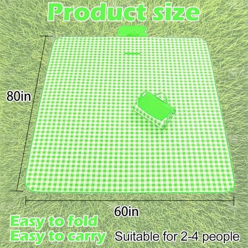 Extra Large Picnic Outdoor Blanket, 80''x60'' Waterproof Sand Beach Mat, Foldable Blankets Gingham Picnic Mat for Beach Camping Grass Lawn Park Hiking Travel Accessories Family Concerts(Green White) - color: Green, size: 80''x60''