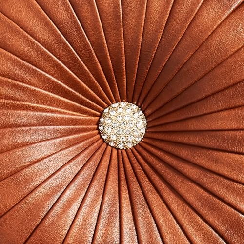 EUCIOR Brown Round Leather Pillow,Circle Pillow,Handmade Round Throw Pillow,Smooth Faux Leather Decorative Pillows for Home Decor Bedroom Living Room Couch Bed,Diameter 15" - color: Brown Golden