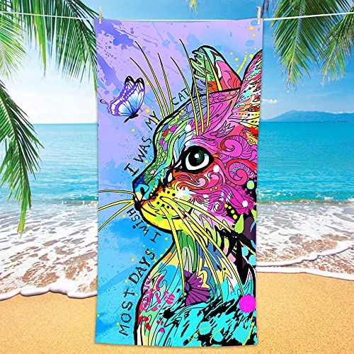 Bonsai Tree Cat Gifts for Cat Lovers Beach Towel for Women Girls, Cute Microfiber Bath Towel Gifts, Funny Sand Free Quick Dry Travel Towels for Women Kids Yoga Sports 30" X 60" - color: Cat, size: 30"x60"